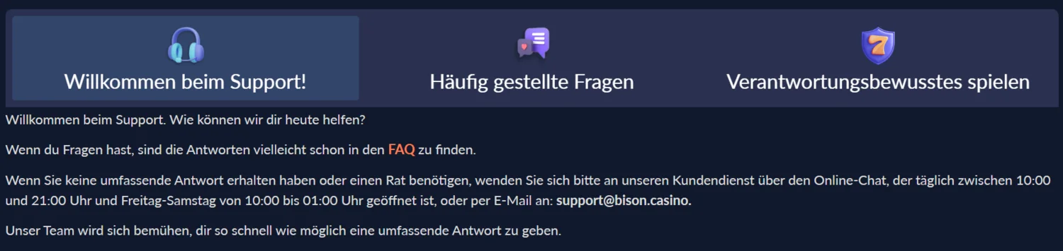 Bison Casino Kundensupport